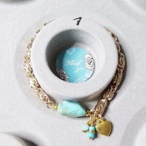 Turquoise Magnesite Fat Gold Chain Heart + Charm Bracelet ~Coastal Cowgirl Vibes